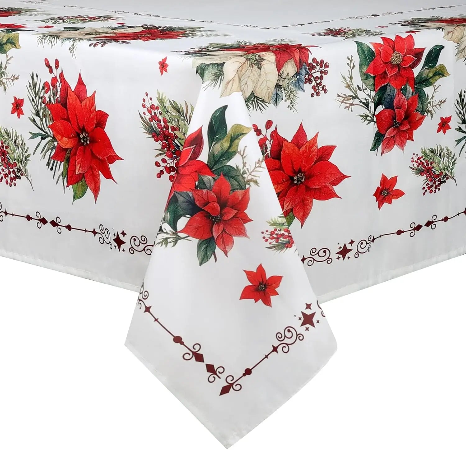 Christmas Poinsettia Waterproof Tablecloth New Year Party Decor Washable Rectangle Tablecloth Wedding Table Navidad Decorations