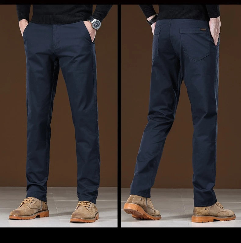 Winter Fleece Men's Casual Pants Business Straight Thick Warmth Fashion Velvet Trousers Classic Solid Color Slim Plush Pants