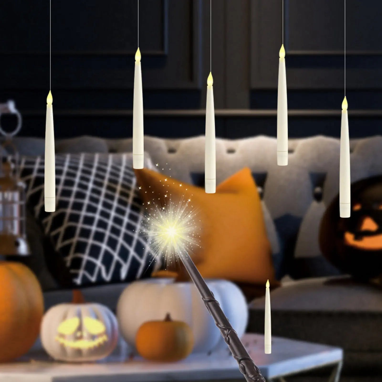 Floating Candles with Wand Remote 10pcs Magic Hanging Candles Flameless LED Taper Candle Remote Battery Operated