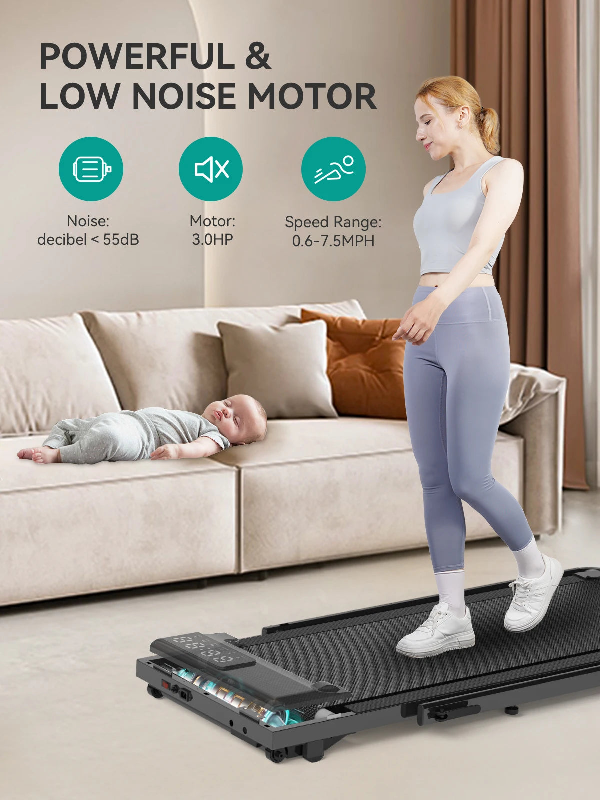 3in1 Treadmill Exercise Machine LED Touch Screen with Remote Control Foldable Walkingpad Portable Under Desktreadmills for Home