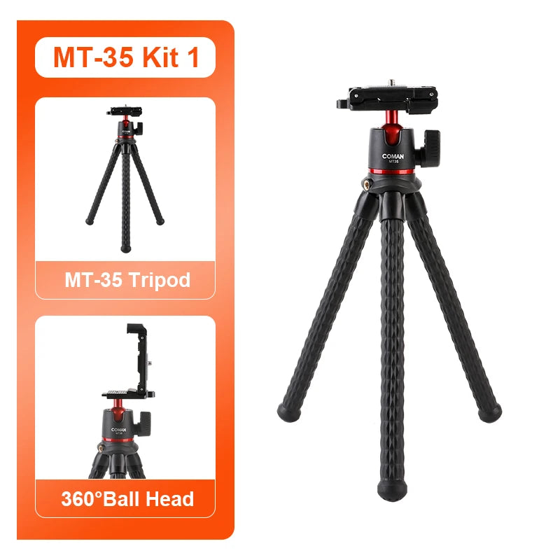 COMAN MT-35 Flexible Camera Tripod Hidden Phone Tripod Mount With Cold Shoe Smartphone DSLR Tripod For iPhone 15 Pro Max Samsung