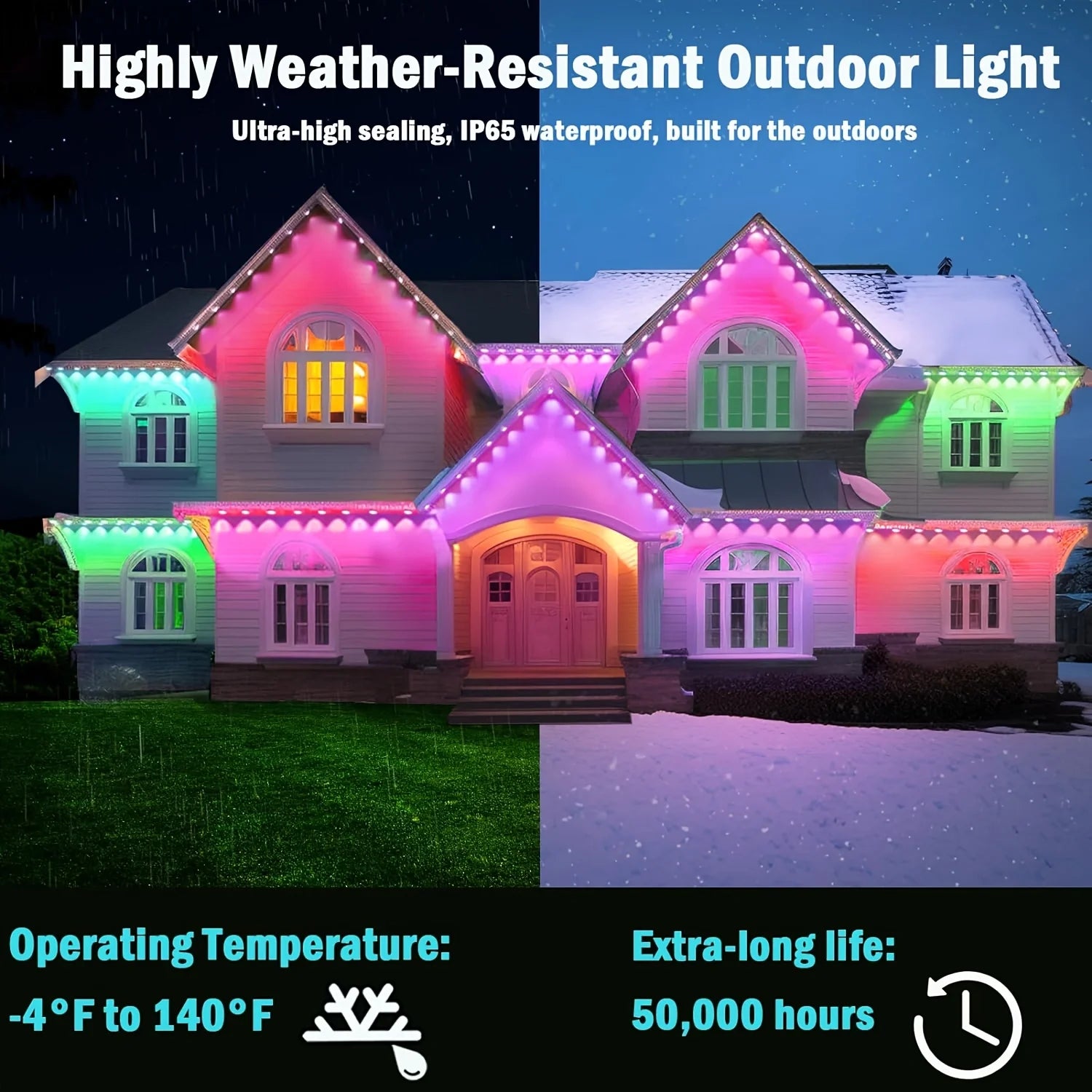 20M Permanent Outdoor Lights Smart RGBIC LED Eaves Lights with App/Remote Control Full House Flashing Lighting Christmas  Decor