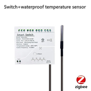 Tuya Smart TH10 Zigbee 4 Channel Switch with Temperature and Humidity Sensor Passive Dry Contact Zigbee Relay Work with Alexa