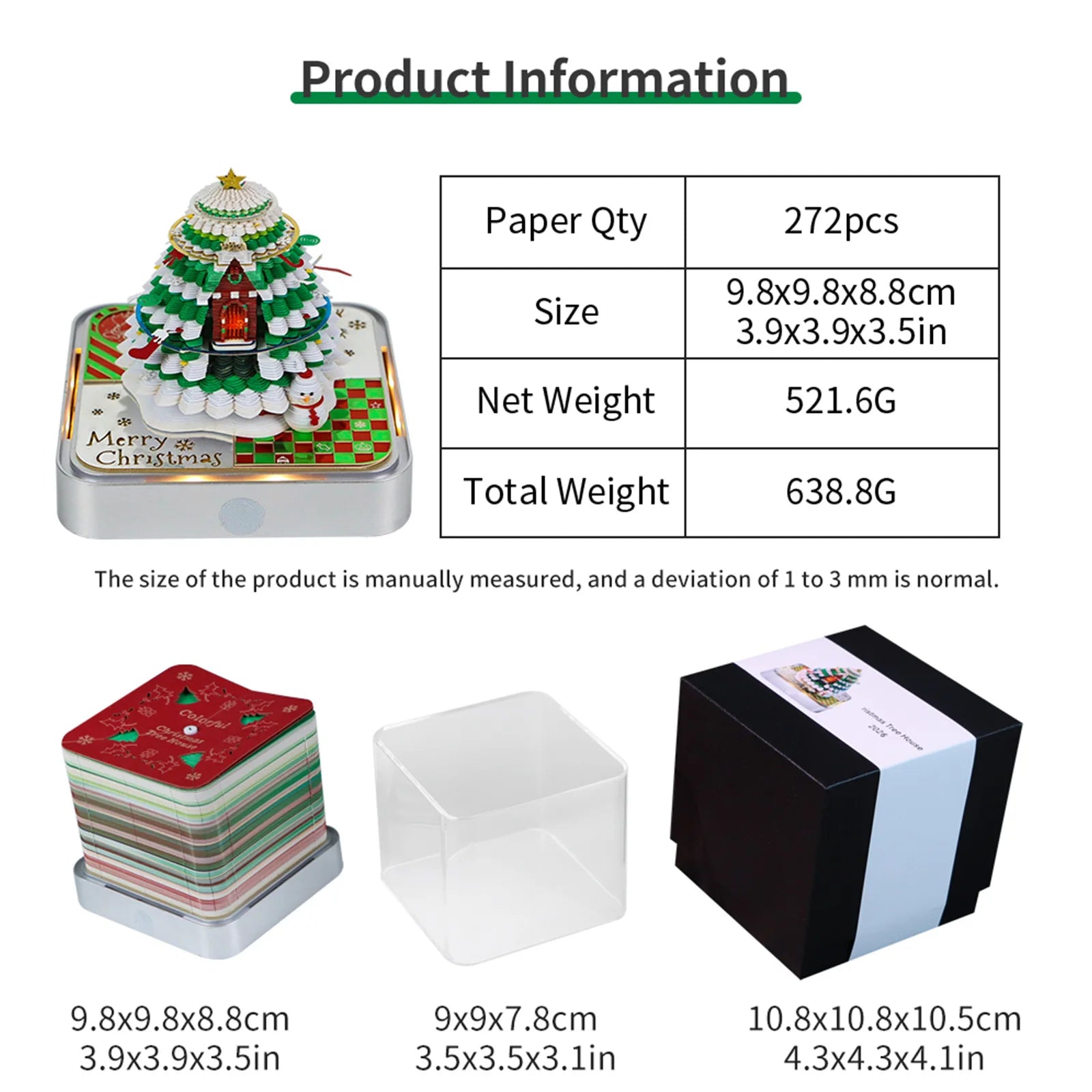 Desk Time Piece Calendar 2026 Desk Calendar With Light 3D Tear-away Calendar Paper Carving Art Memo Pad Notepad Christmas