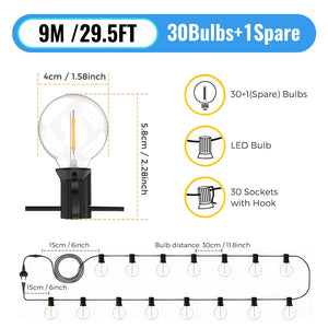 30M/15M/9M LED G40 Globe String Lights Outdoor, Plastic IP65 Waterproof Bulbs For Christmas Party Garden Decorative Garland Lamp