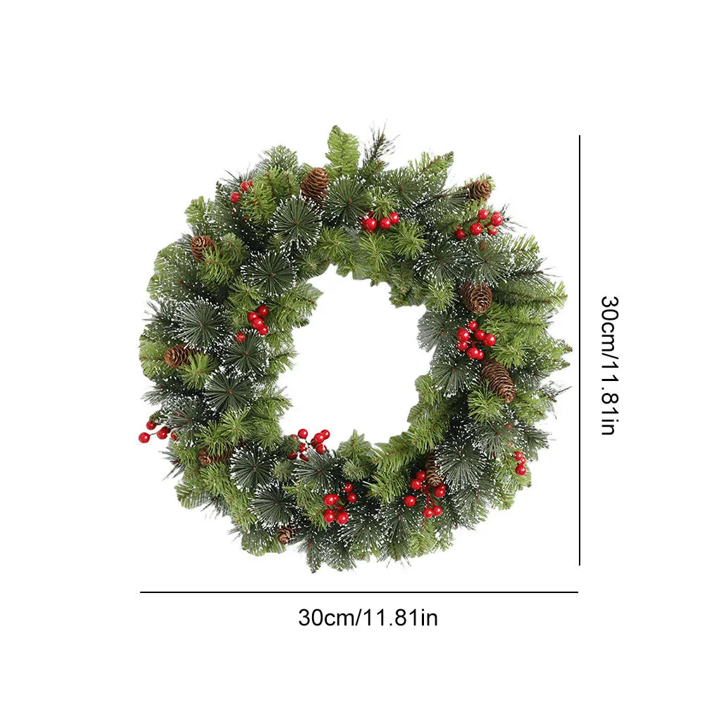 2025 Christmas Wreath with LED PVC Berry Ball Christmas Wreath Window Door Wall Ornament Decorations Home Halloween Decor Gifts