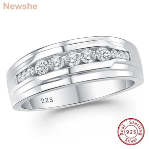 Newshe Full Moissanite Wedding Band for Men 925 Sterling Silver Engagement Rings Pave Round Eternity Promise Ring Size 7-13 - You Offer