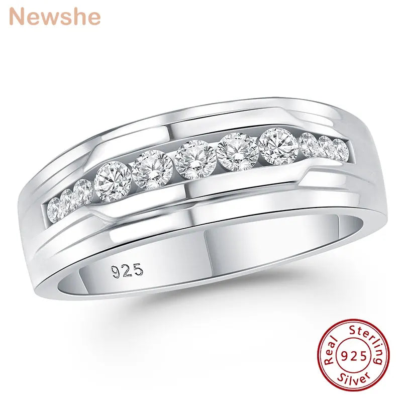 Newshe Full Moissanite Wedding Band for Men 925 Sterling Silver Engagement Rings Pave Round Eternity Promise Ring Size 7-13 - You Offer