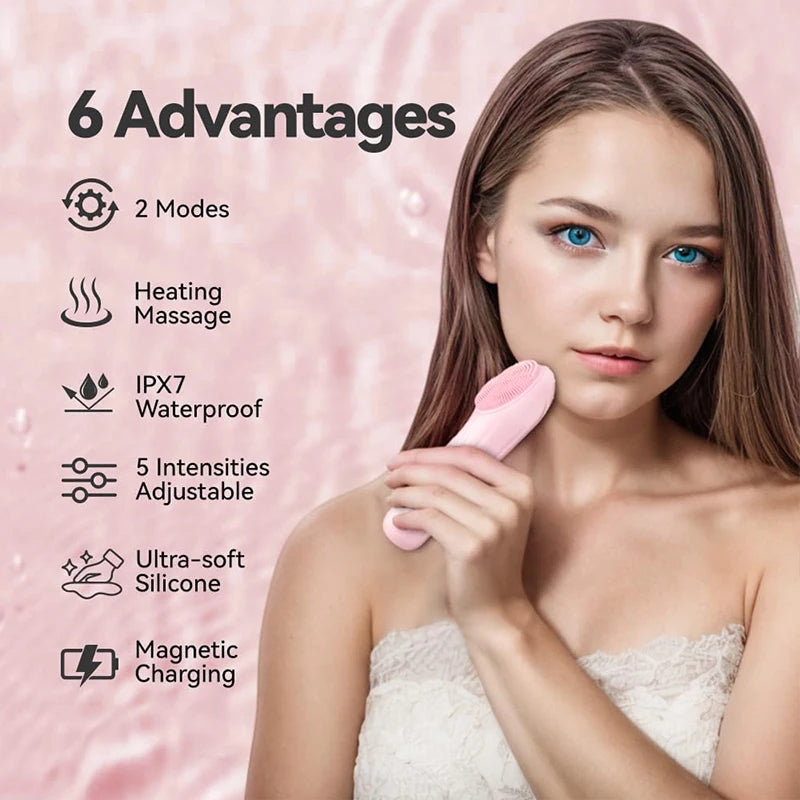 Sonic IPX7 Waterproof Facial Cleansing Brush Device Face Skin Care Scrubber Exfoliator Cleaner Vibration Massager Deep Cleansing