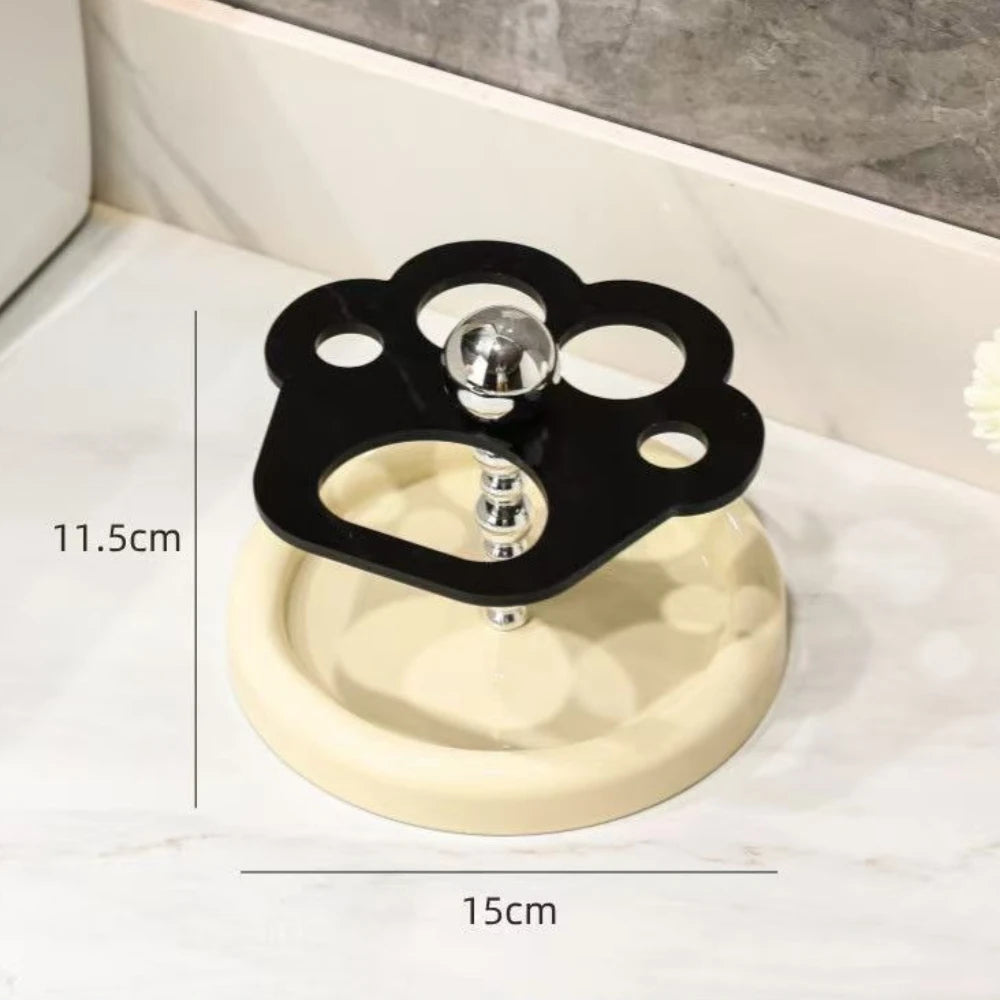 Cat Paw Shape Ceramic Toothbrush Holder Cute No Punching Toothbrush Holder Base Makeup Brush Storage Bathroom Accessories Tool