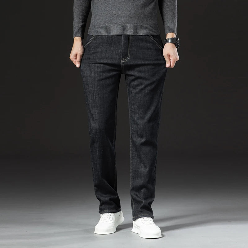 Winter Lamb Fluff Denim Straight Pants Men Thicken Big Size 40 Jeans High Waist Stretch Jeansy Fleece Lined Warm Slim Vaqueros - You Offer