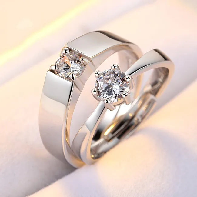 2Pcs 925 Sterling Silver Couples Ring Sets Light Polishing Simple Ring for Woman Man Classic Wedding Fine Jewelry Circle - You Offer