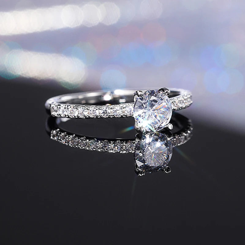 Huitan 925 Sterling Silver Rings for Women Simple and Classic 4 Claw Setting CZ Rings Engagement Wedding Eternity Fine Jewelry - You Offer