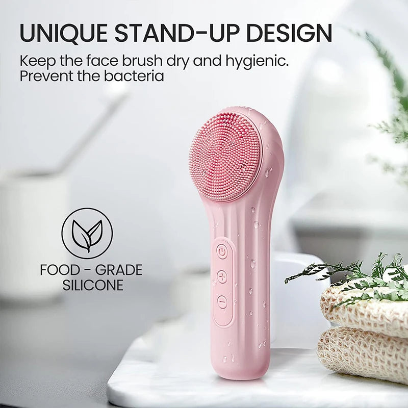 Sonic IPX7 Waterproof Facial Cleansing Brush Device Face Skin Care Scrubber Exfoliator Cleaner Vibration Massager Deep Cleansing