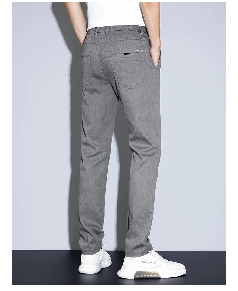 Spring Summer Classic Men's Casual Pants Stretch Slim Business Cotton Trousers Fashion Zippered Pocket Thin Men Pants Korean - You Offer