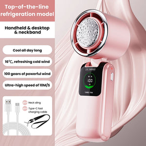 2025 New Ice Pack High-Speed Handheld Eletirc Fan 100 Speed Adjustable Folding Mini Fan Portable Outdoor Hanging Neck Small Fan