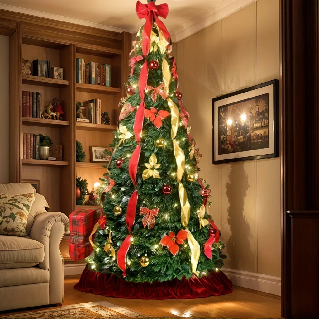 6-Foot Quick-Assembly Realistic Christmas Tree Sturdy Plastic/Metal Base - Easy to Set Up for Home, Office, And Party Use.