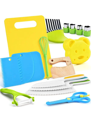 17PCS Kids Cooking Sets Real Cooking Montessori Kitchen Toys for DIY Plastic Kitchen Accessories Tools Toddlers Kids Safe Knives - You Offer