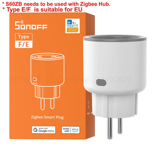 SONOFF S60ZB EU/UK iPlug Zigbee Smart Plug ZIgbee Router Device Overload Protection ENergy Monitoring Timer Control via Alexa