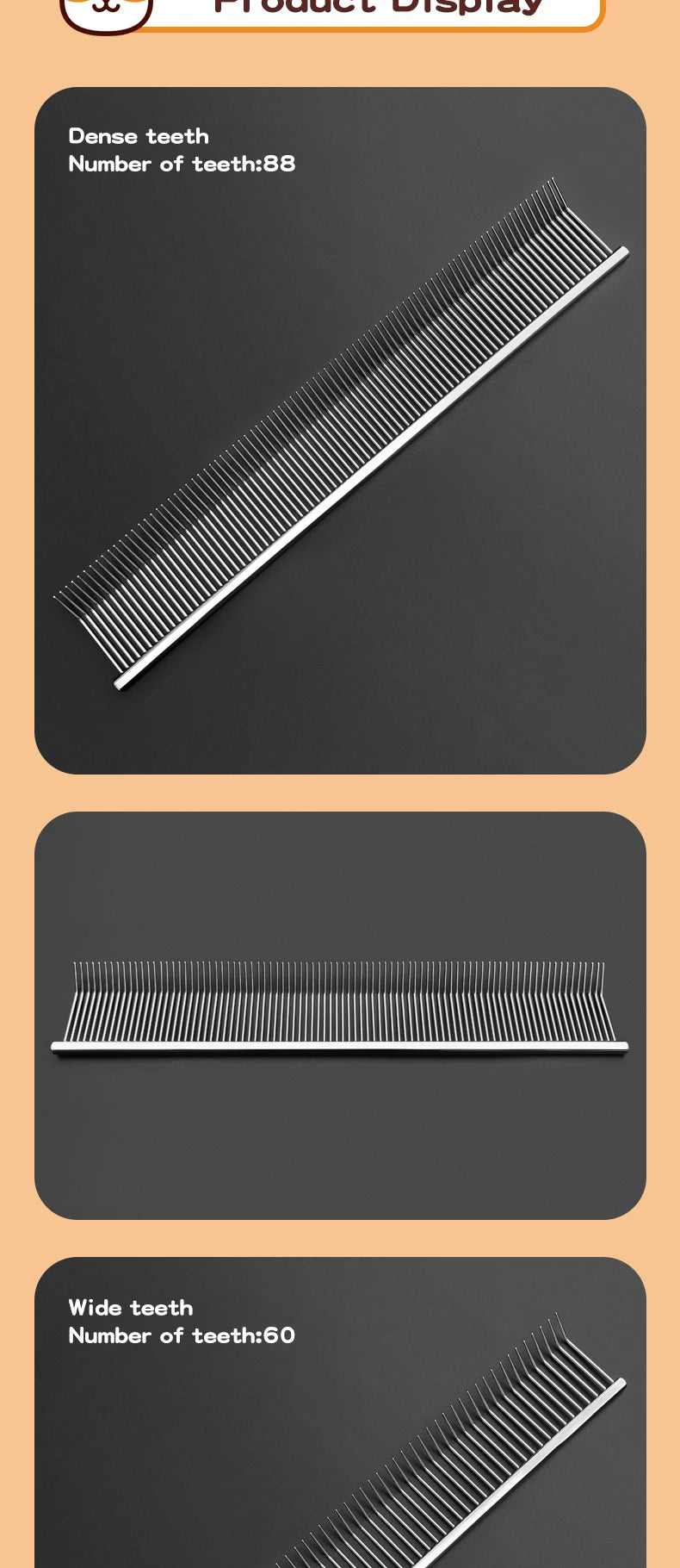 Pet grooming comb with curved hook, deep hair picking and fluffy texture, pet trainer beauty, curved teeth comb