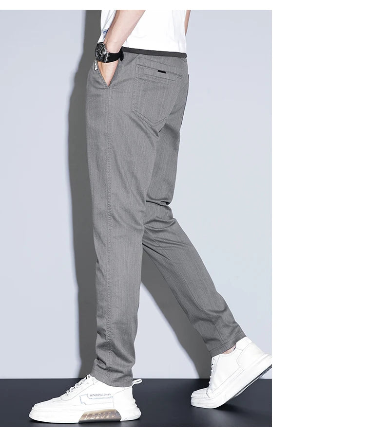 Spring Summer Classic Men's Casual Pants Stretch Slim Business Cotton Trousers Fashion Zippered Pocket Thin Men Pants Korean - You Offer