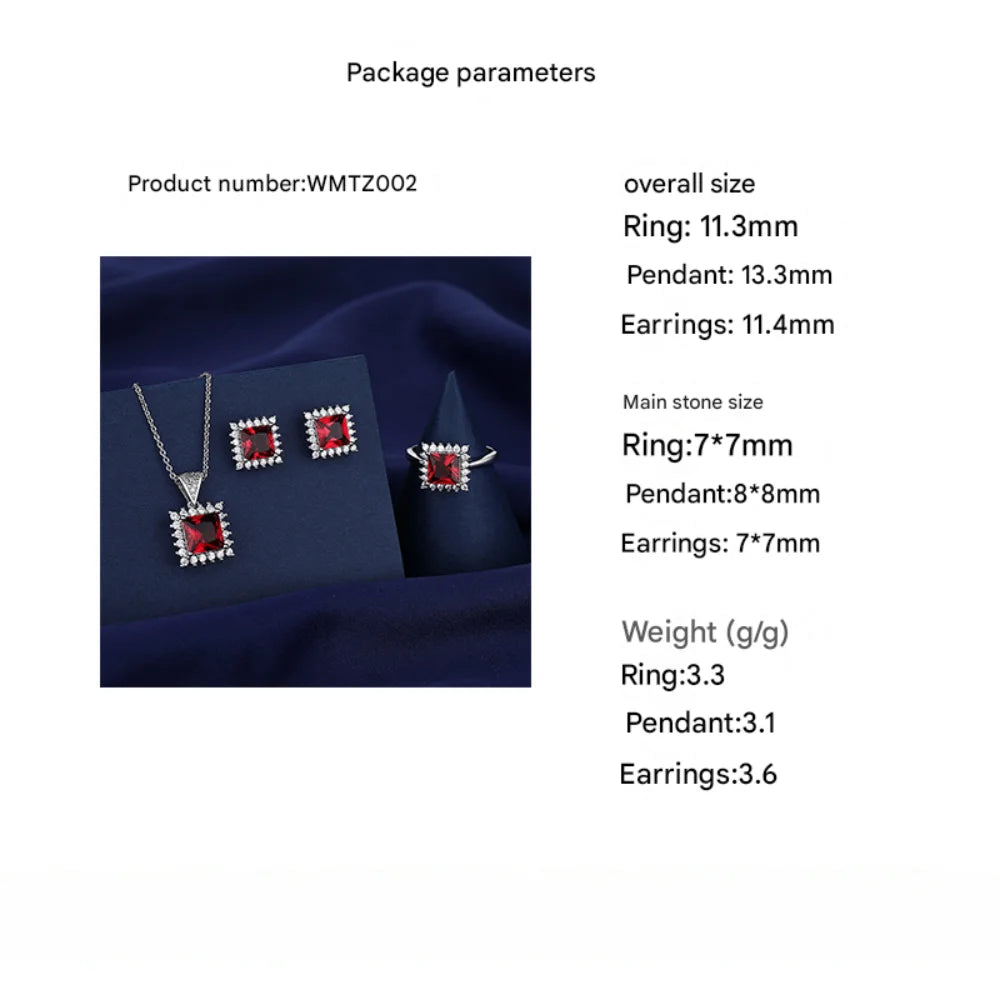 925 Sterling Silver Jewelry Set, Women's Shining Jewelry Cubic Zirconia Red Crystal Necklace Earrings Ring Birthday Gift Jewelry - You Offer
