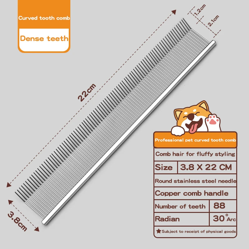 Pet grooming comb with curved hook, deep hair picking and fluffy texture, pet trainer beauty, curved teeth comb