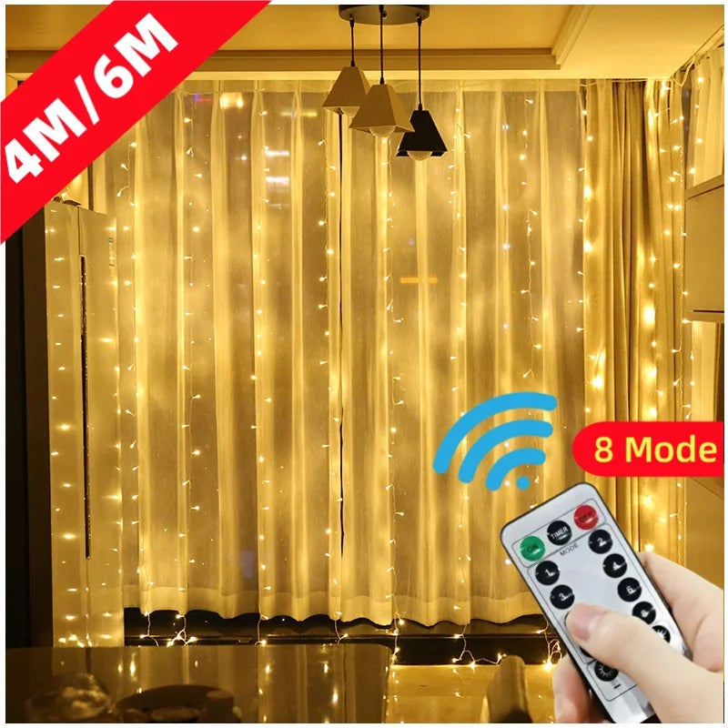 4/6M/8 Mode Curtain Garland on The Window USB Power Fairy Lights Festoon with Remote New Year Garland Led Lights Christmas Decor