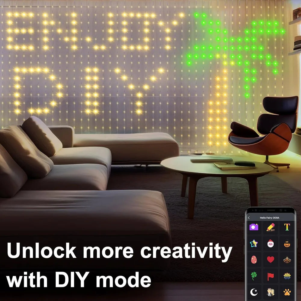 Smart Curtain Lights Window LED Fairy Lights APP Control DIY Pattern Music Sync Waterproof Outdoor Garden Wedding Holiday Decor
