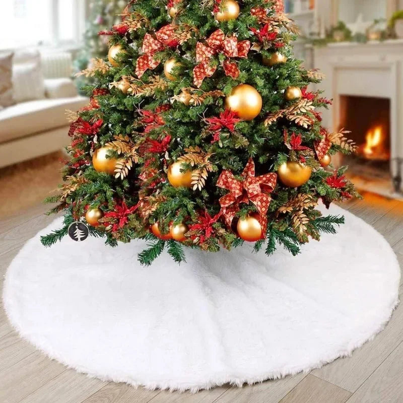 78/120cm White Faux Fur Tree Skirt Plush Carpet Mat for Christmas Tree 2026 Xmas Decoration Holiday New Year Ornament Home Decor