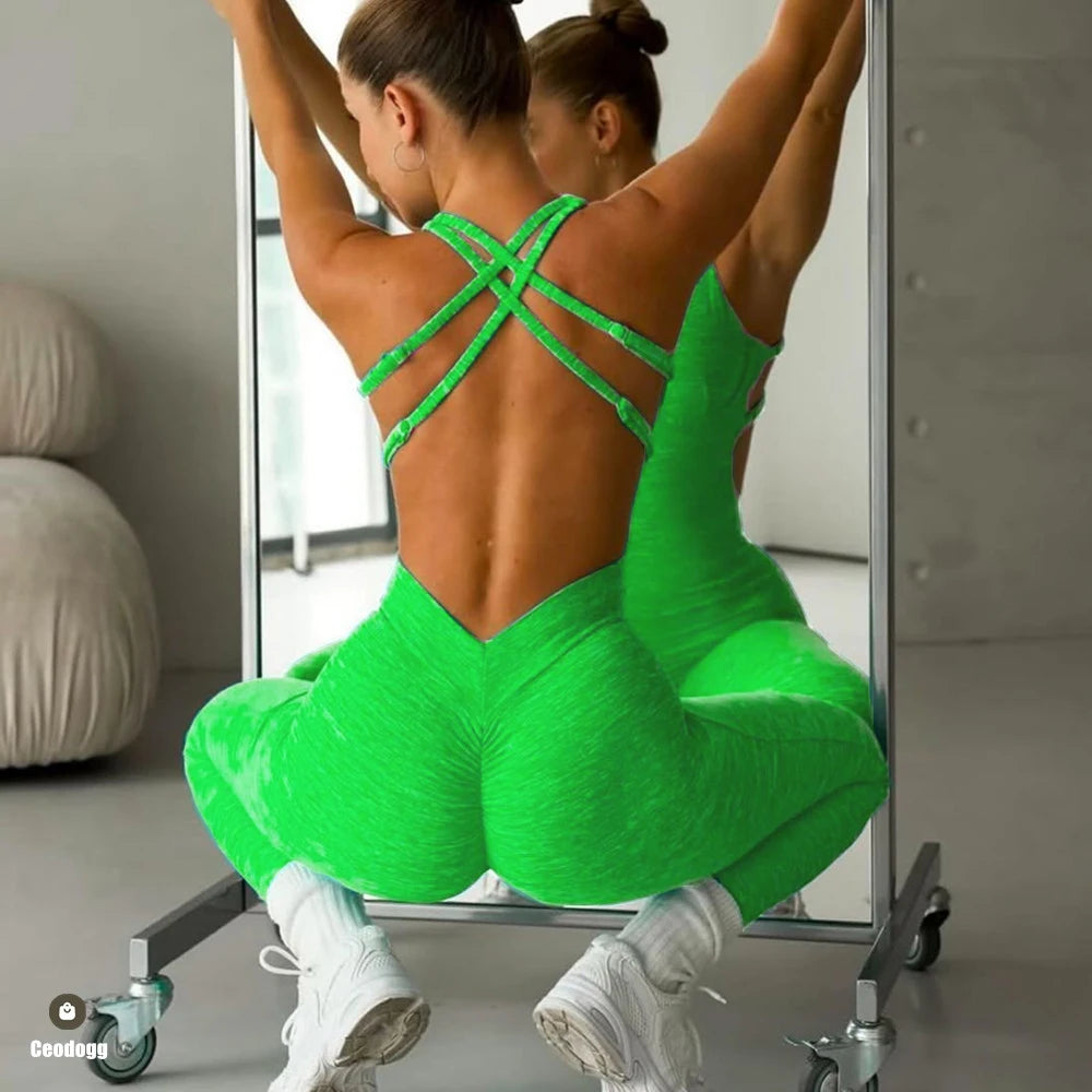 2025 Pad Adjustable Form Women Yoga Set One Piece Jumpsuit Gym Exercise Legging Fitness Workout Pant Active Outfit Wear XP300