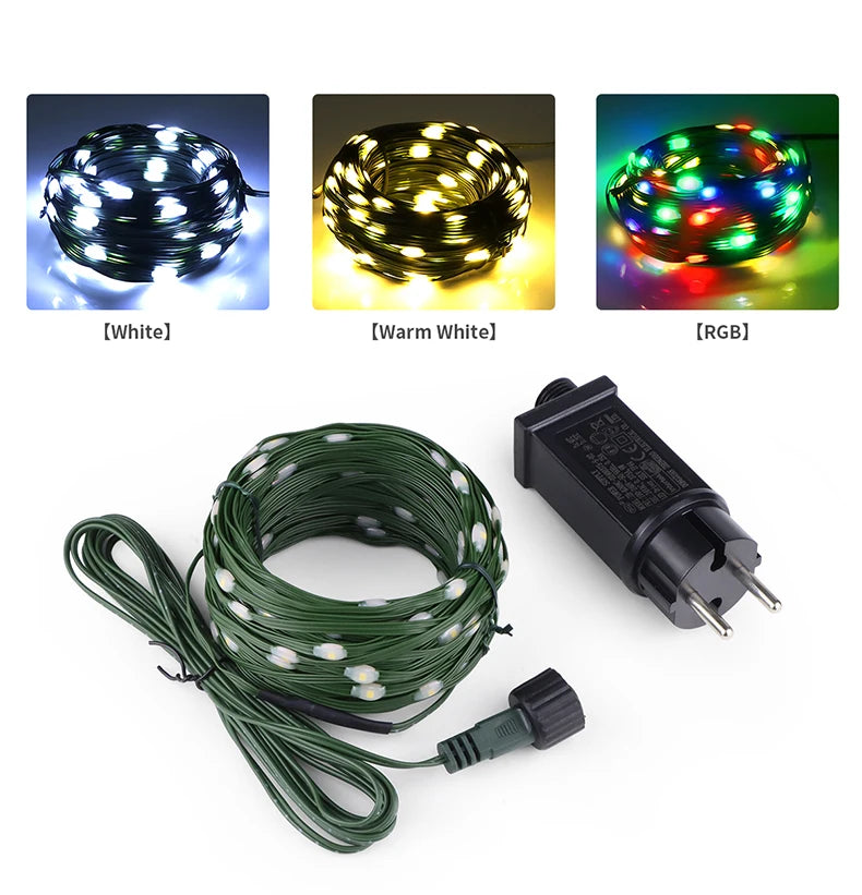 50M 100M 24V LED Christmas lights Green Wire Leather Fairy Lights String Waterproof Outdoor Garden Party Wedding Garland Decor