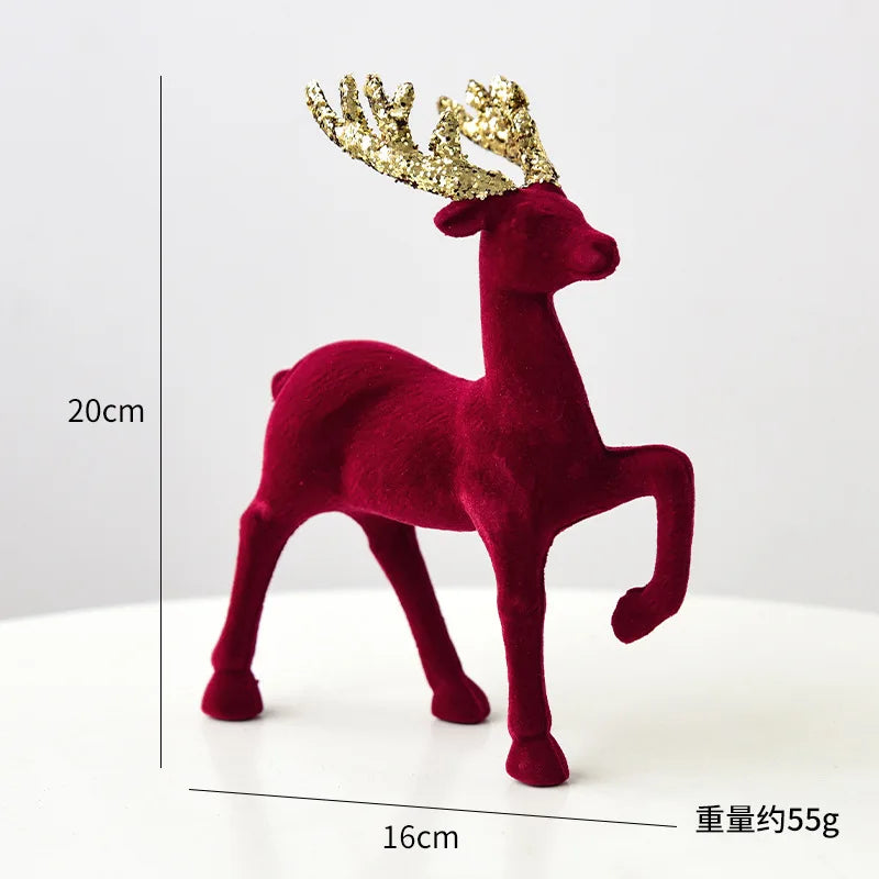 New Christmas elk glitter burgundy flocked deer ornament, Christmas tree pendant, Christmas home decoration handicraft