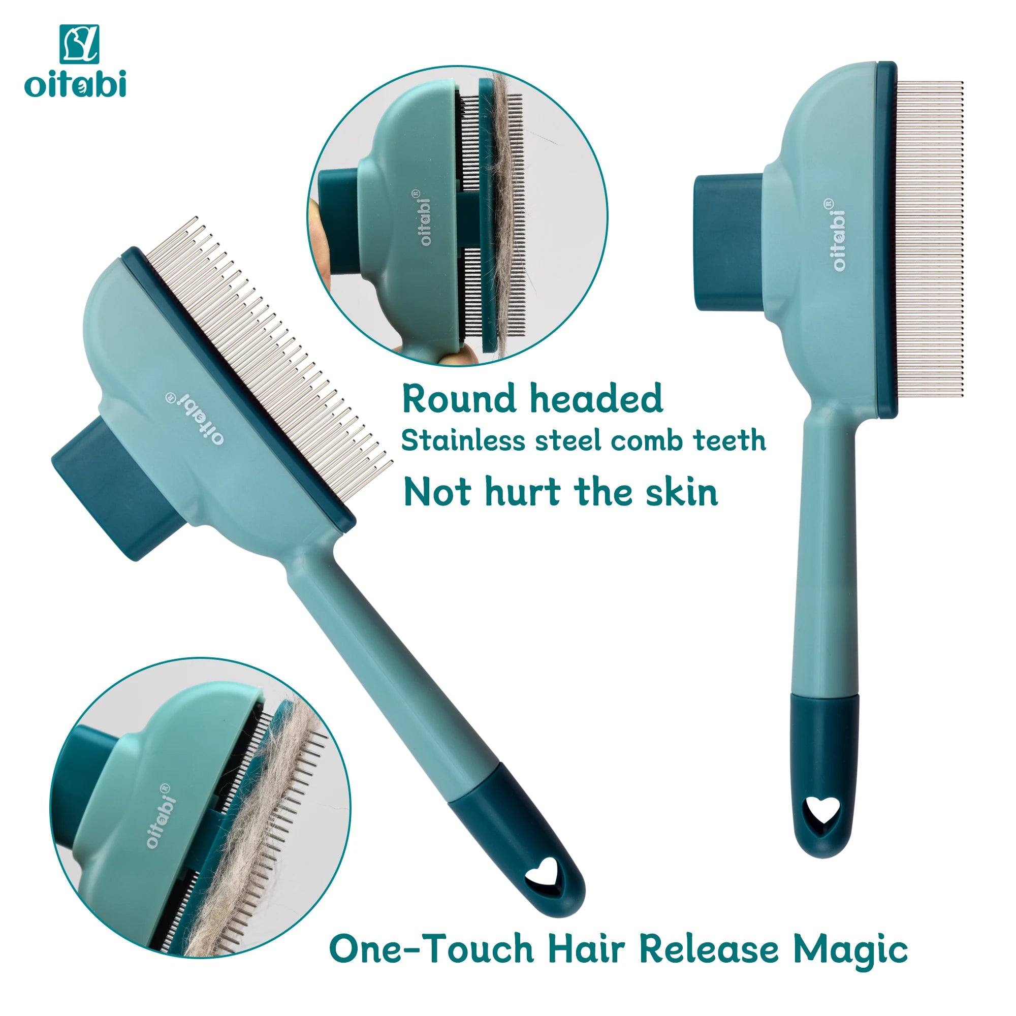 Oitabi 1/2PCS Flea Comb for Dogs Brush for Shedding Pet Hair Removal Comb with Long & Short Stainless Steel Teeth for Deshedding
