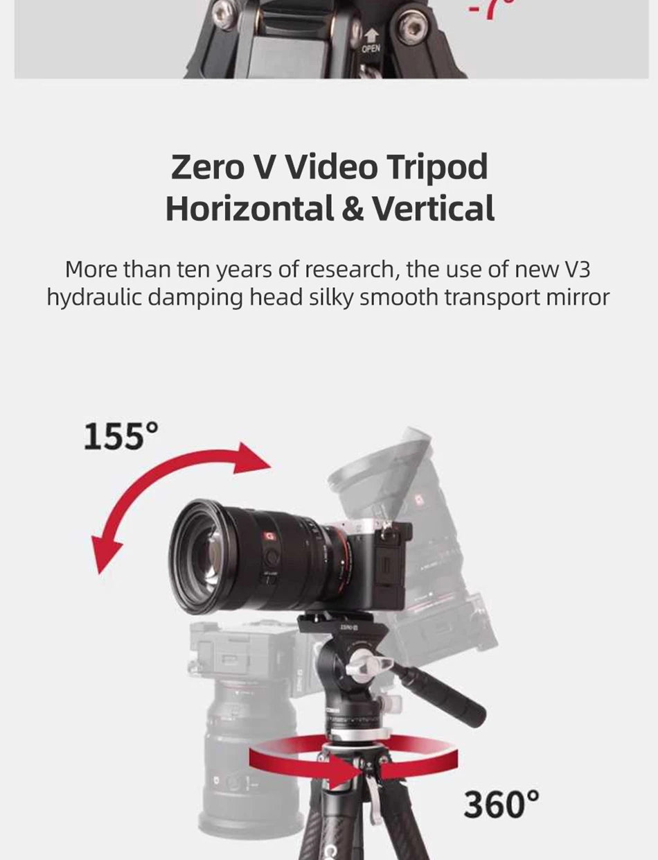 COMAN Zero Series F38 Y V Full Carbon Fiber Tripod Lightweight Travel Stand With Quick Release Plate For DSLR Camera Phone Mount