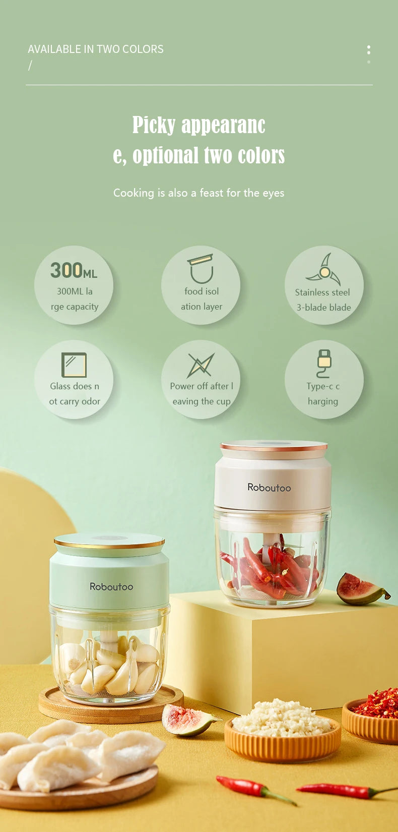 Mi Glass Electric Garlic Crusher Portable Fresh Meat Chopper USB Charging Ginger Chili Vegetable Masher Machine Kitchen Tool