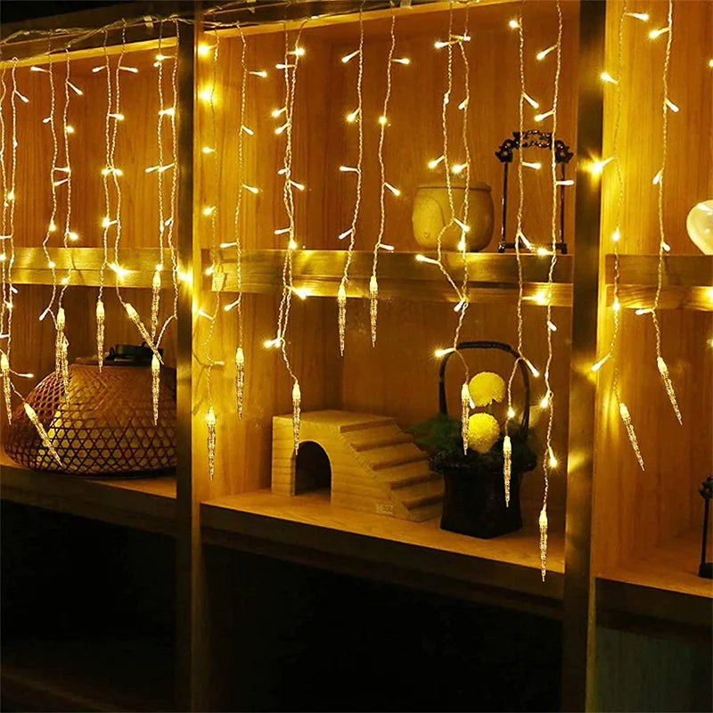 5m-28m Outdoor Christmas Garland LED Curtain Icicle String Lights Fairy Light Droop 0.6-0.8M Mall Garden Street Decorative Light