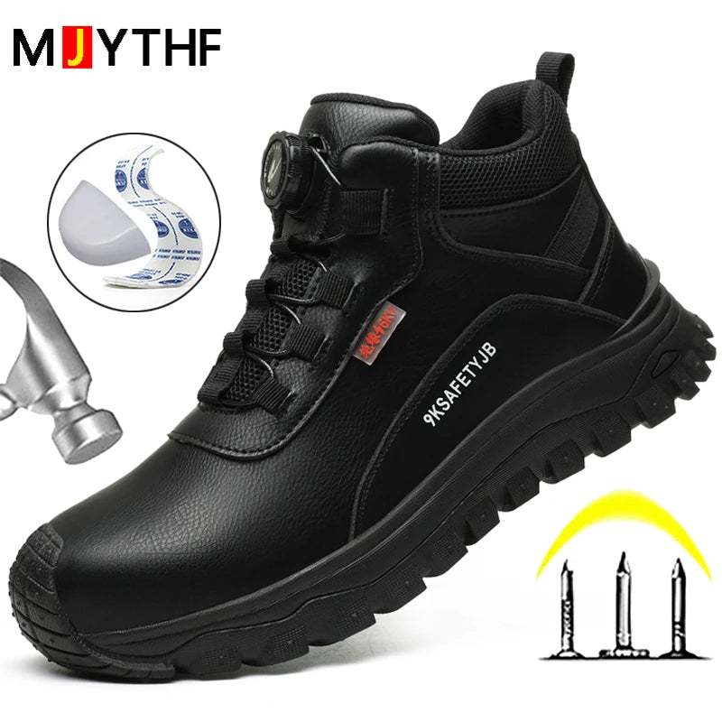 Rotating Button Indestructible Shoes Safety Boots Men Steel Toe work Boots Waterproof Non-slip Puncture-Proof Protective Shoes