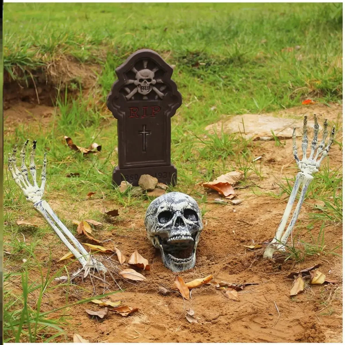 Halloween decor Skeleton Stakes Halloween Realistic Skull Skeleton Head Human Hand Arms for Halloween Party Home Garden Lawn