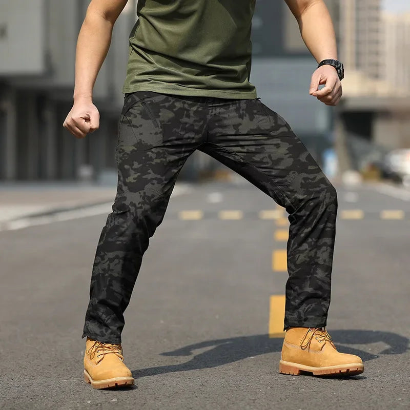 Men Outdoor Fashion Trendy Multi Pack Handsome Tactical Pants Comfortable Camouflage Four Seasons Training Waterproof Work Pants