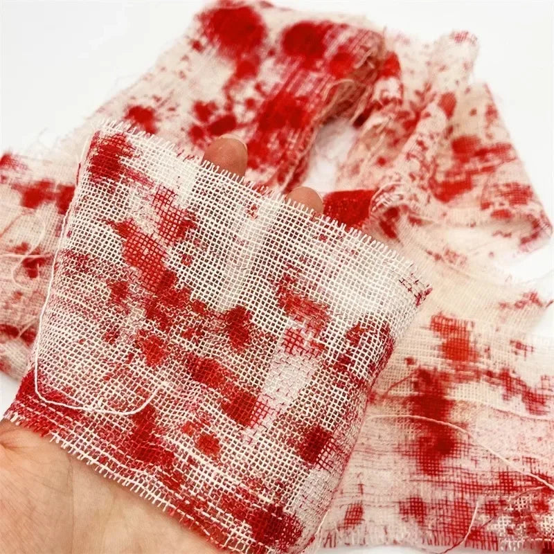 Halloween Bloody Gauze Roll Bloody Bandage  Wrap Fake Blood Creepy Costume Gauze Mummy Zombie Costume Accessories Party Decor