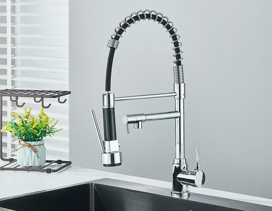 Pull Down Spring Kitchen Faucet Single Lever Hot Cold Mixer Water For Kitchen Sink Dual Spout Nozzle Faucets Crane - You Offer