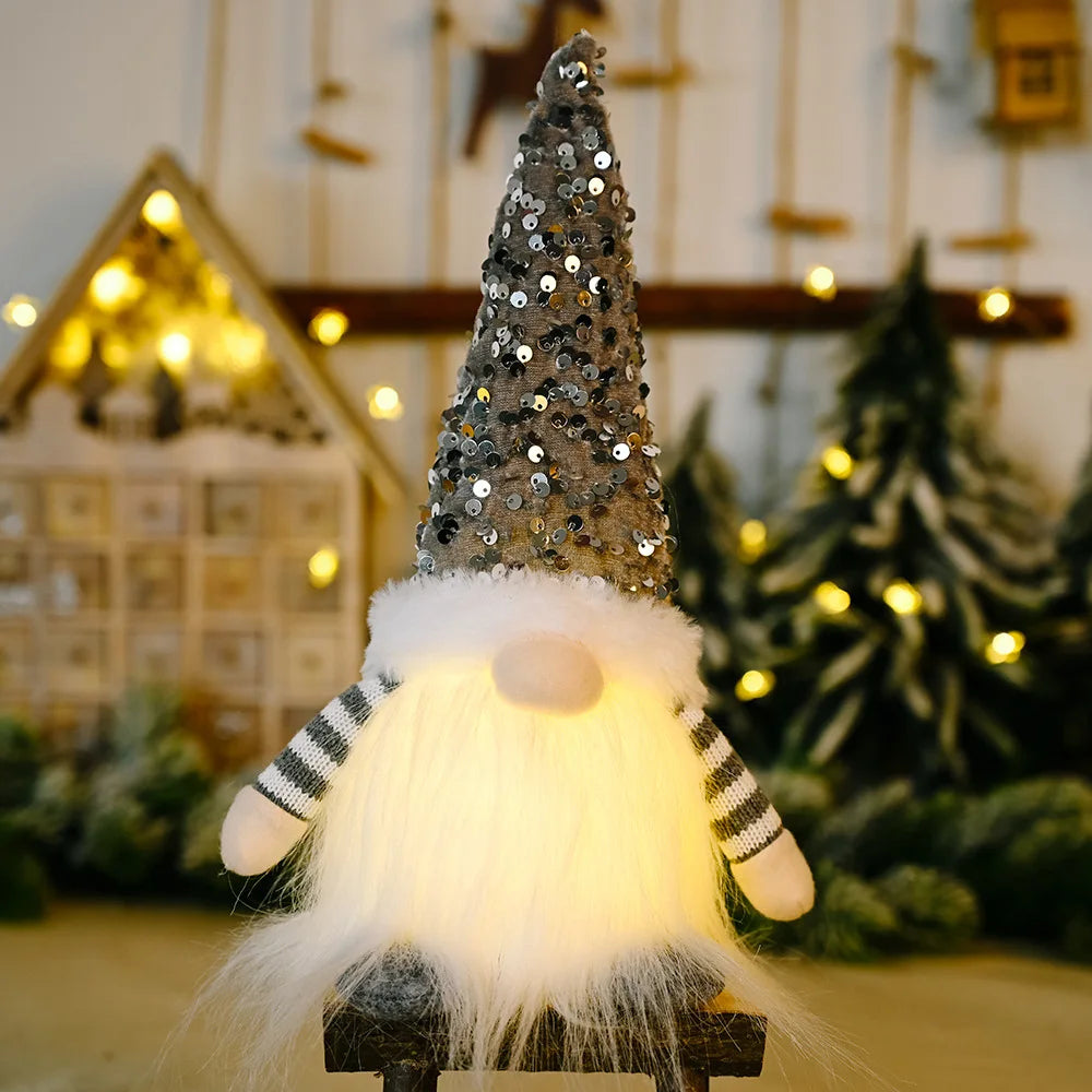 Christmas Decorations, Long Beard, Plush Hat, Light, Gift Holder, Walking Stick, Rudolph Doll, Window Display Item Navidad