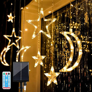 Star Moon Solar Battery String Lights 8Mode Outdoor Christmas Garland LED Fairy Light for Ramadan Festoon Wedding New Year Decor