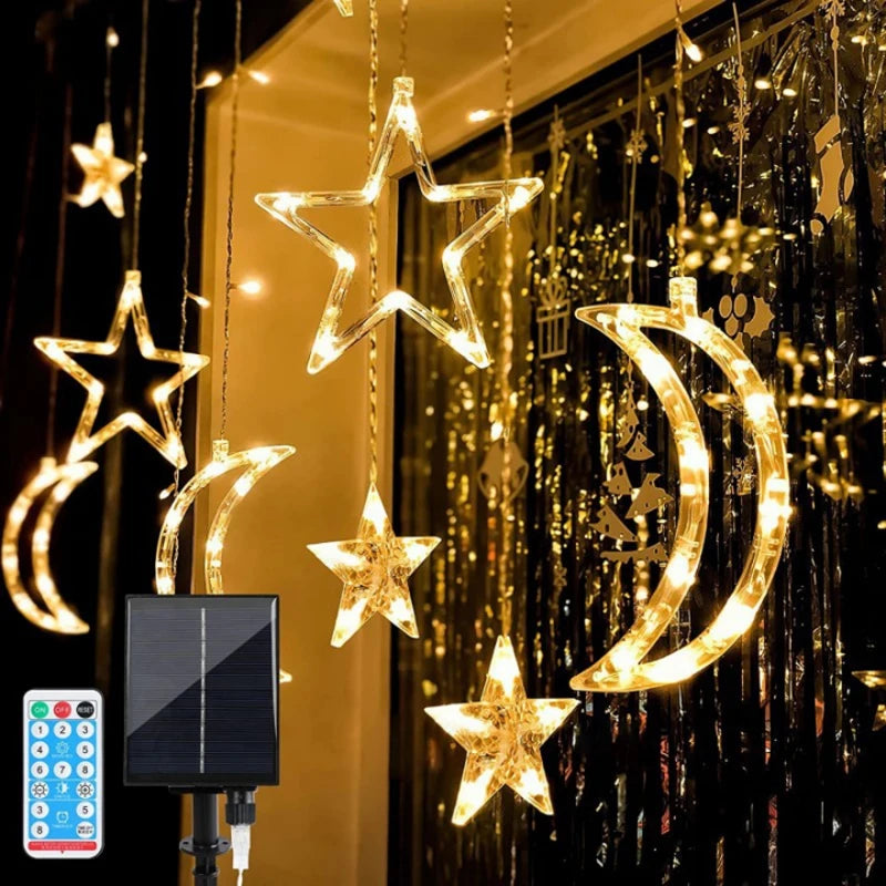 Star Moon Solar Battery String Lights 8Mode Outdoor Christmas Garland LED Fairy Light for Ramadan Festoon Wedding New Year Decor