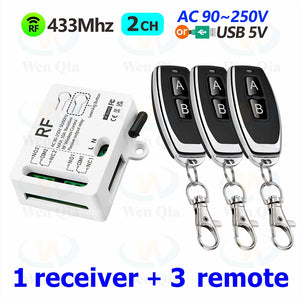 433MHz Universal Wireless Remote Control Switch 2 CH,AC 110V 220V RF Relay Receiver,for Light/Fan/Motor/Garage Door Opener etc