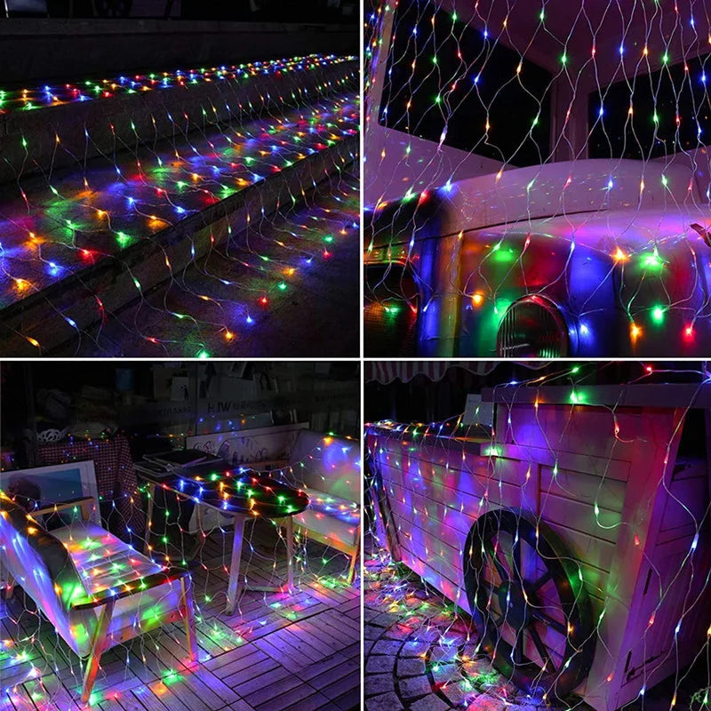 EU Plug Led Net Mesh String Lights 220V Street Garlands Christmas Decorations Outdoor New Year Wedding Party Garden Bush Decor