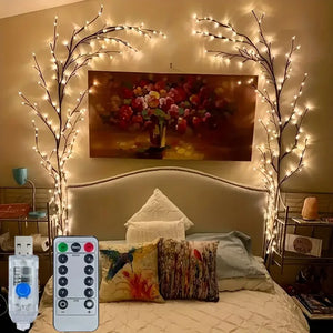 USB-Powered Willow Vine Fairy Lights - Bendable Tree Branches with 8 Modes Outdoor Party Decor for Valentine's Day Holidays