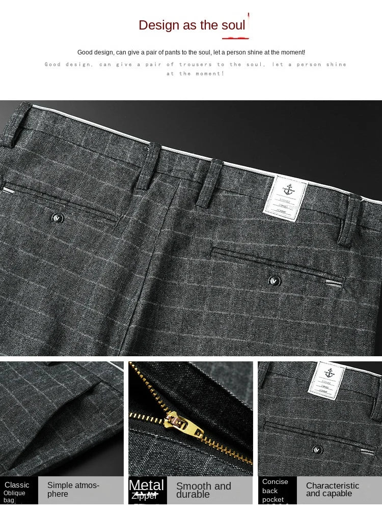 Autumn Thicken Plaid Formal Pant For Men Slim Fit Korea Style Suit Trousers For Men Fashion Office Weeding Party Mens Pants