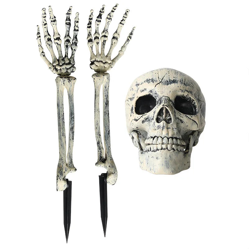 Halloween decor Skeleton Stakes Halloween Realistic Skull Skeleton Head Human Hand Arms for Halloween Party Home Garden Lawn